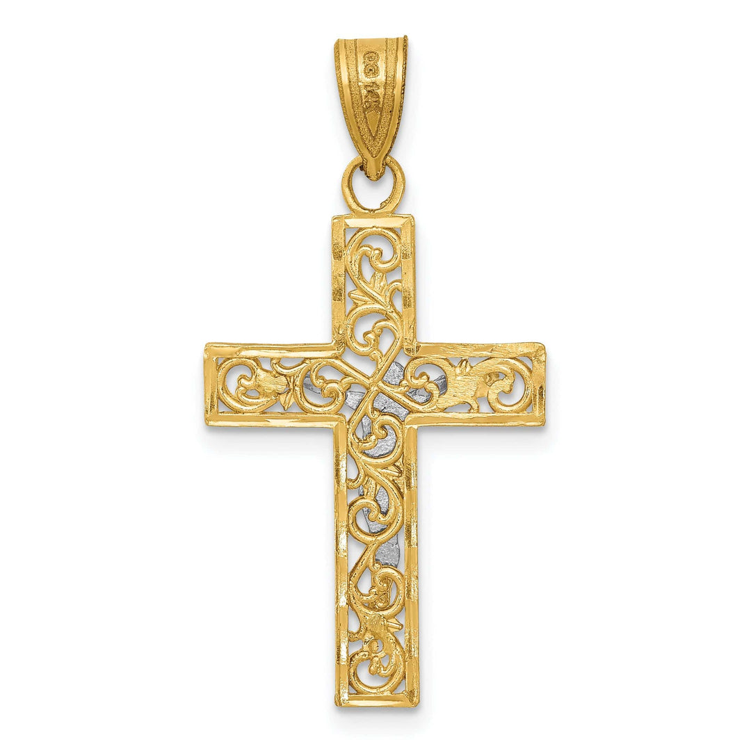 Lovely Rita's Charms & Pendants 14K Two-Tone Gold Classic D.C Small Filigree Crucifix Cross Pendant