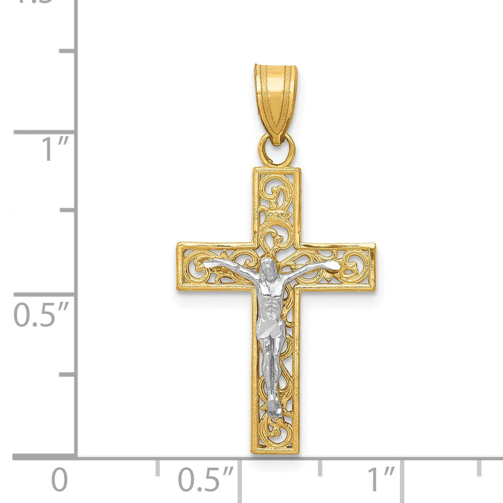 Lovely Rita's Charms & Pendants 14K Two-Tone Gold Classic D.C Small Filigree Crucifix Cross Pendant