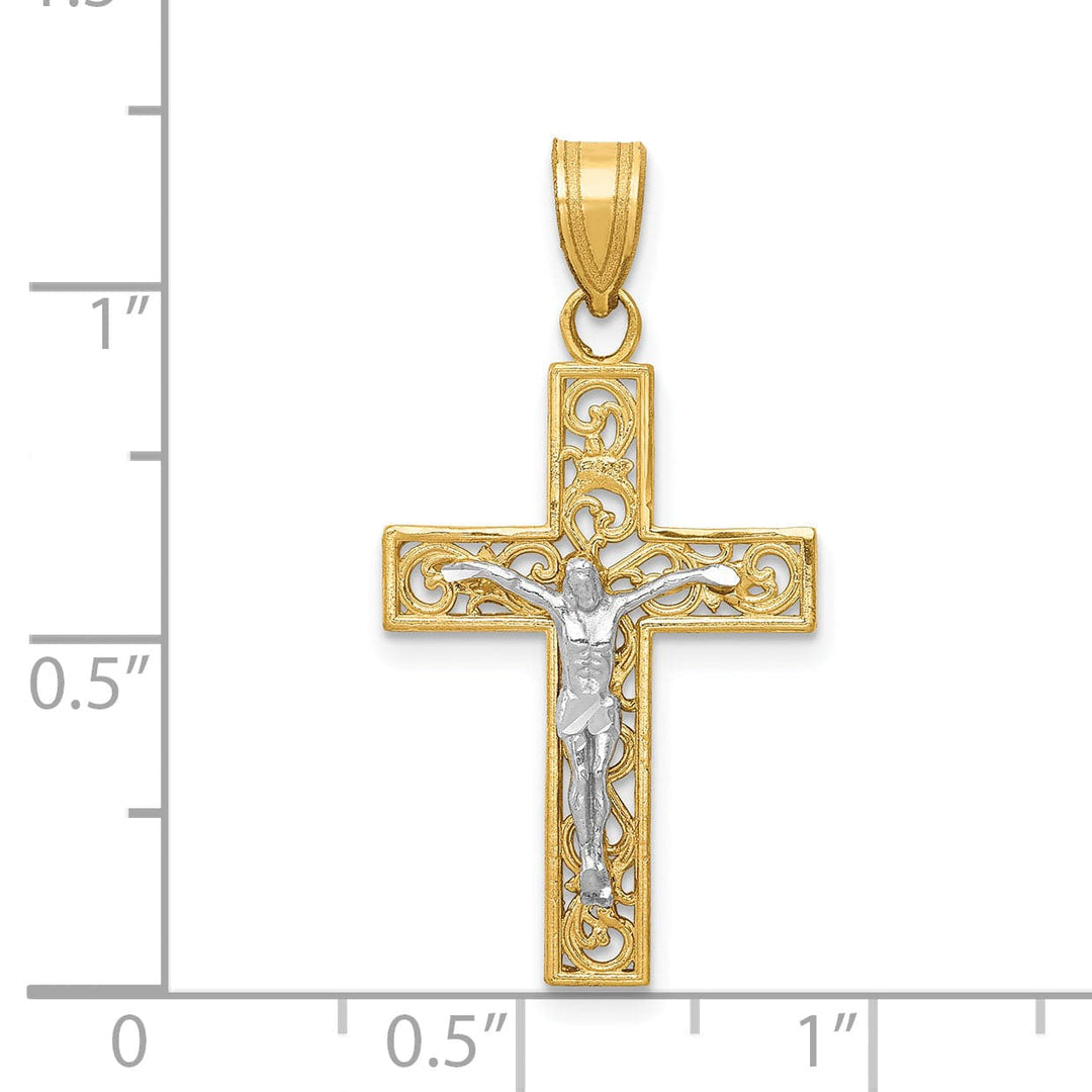 Lovely Rita's Charms & Pendants 14K Two-Tone Gold Classic D.C Small Filigree Crucifix Cross Pendant