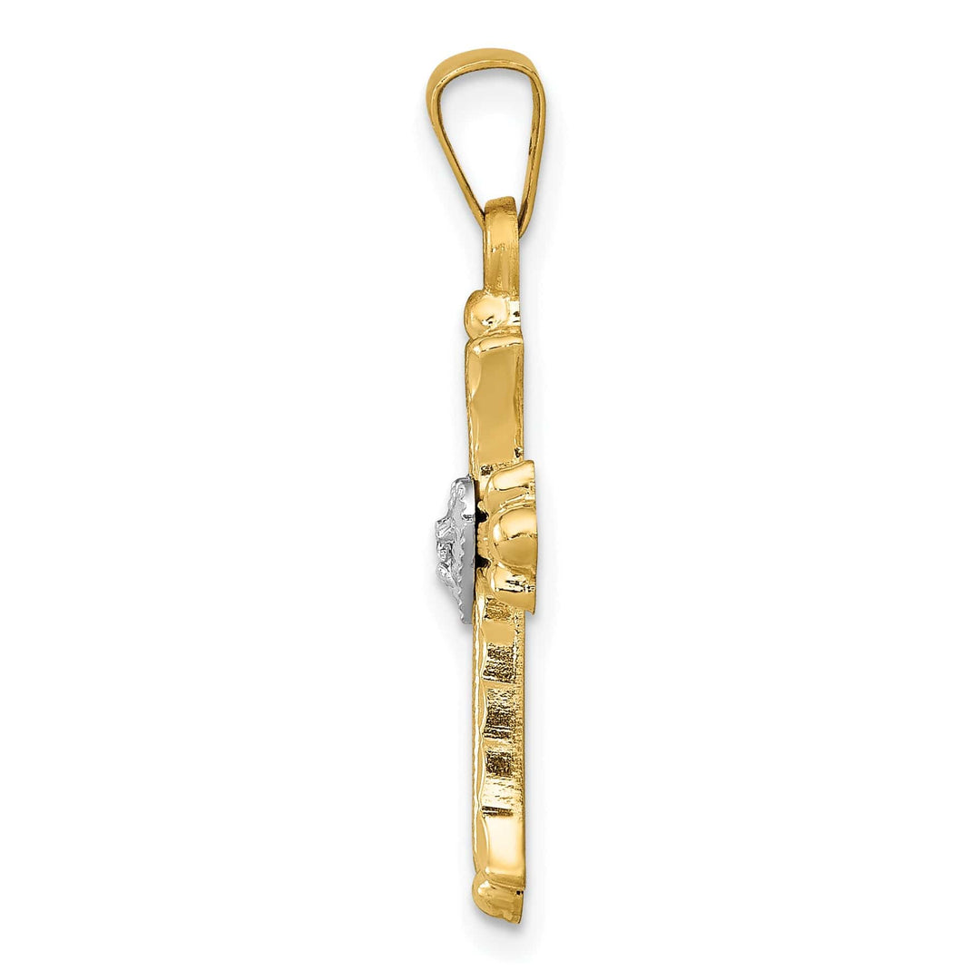 Lovely Rita's Charms & Pendants 14K Two-Tone Gold Classic Diamond Heart Fleur de Lis Cross Pendant