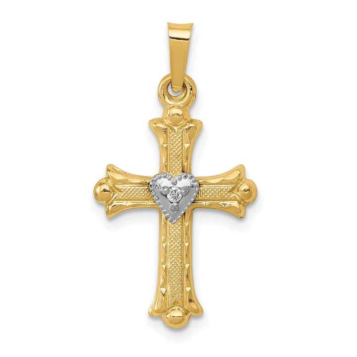 Lovely Rita's Charms & Pendants 14K Two-Tone Gold Classic Diamond Heart Fleur de Lis Cross Pendant