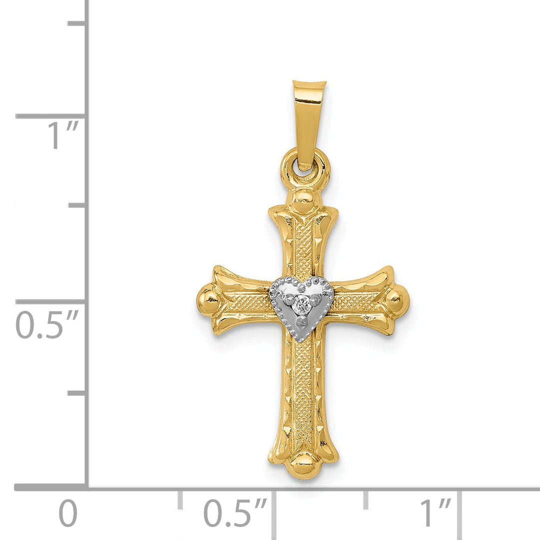 Lovely Rita's Charms & Pendants 14K Two-Tone Gold Classic Diamond Heart Fleur de Lis Cross Pendant