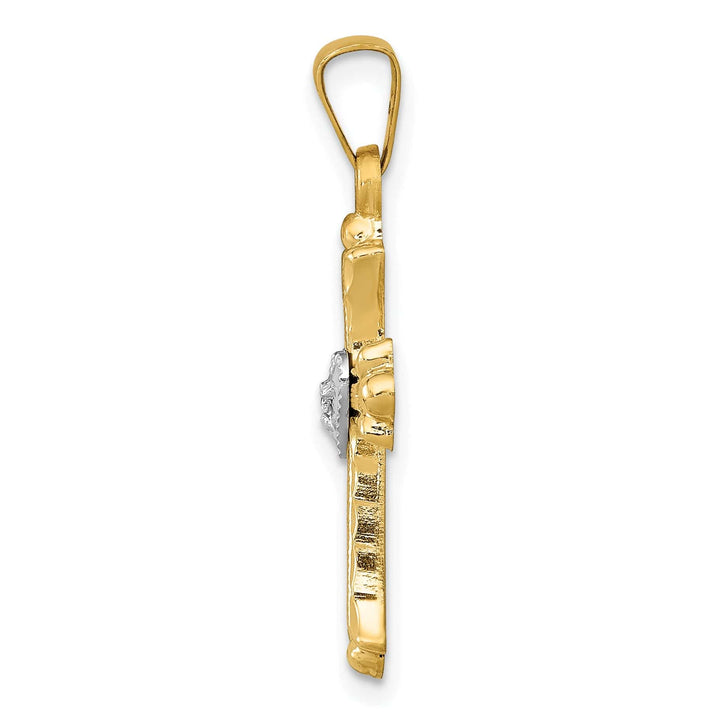 Lovely Rita's Charms & Pendants 14K Two-Tone Gold Classic Diamond Heart Fleur de Lis Cross Pendant