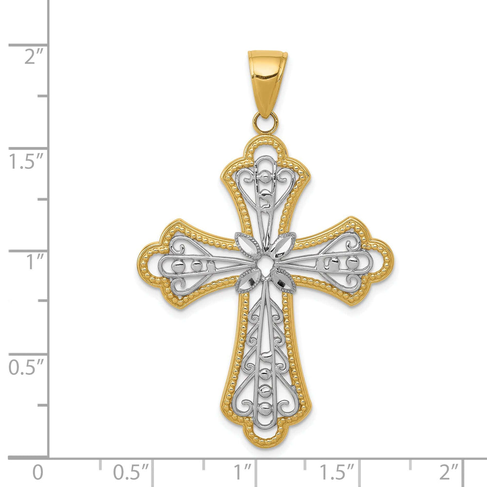 Lovely Rita's Charms & Pendants 14K Two-Tone Gold Classic Filigree Cut-out Fleur de Lis Cross Pendant