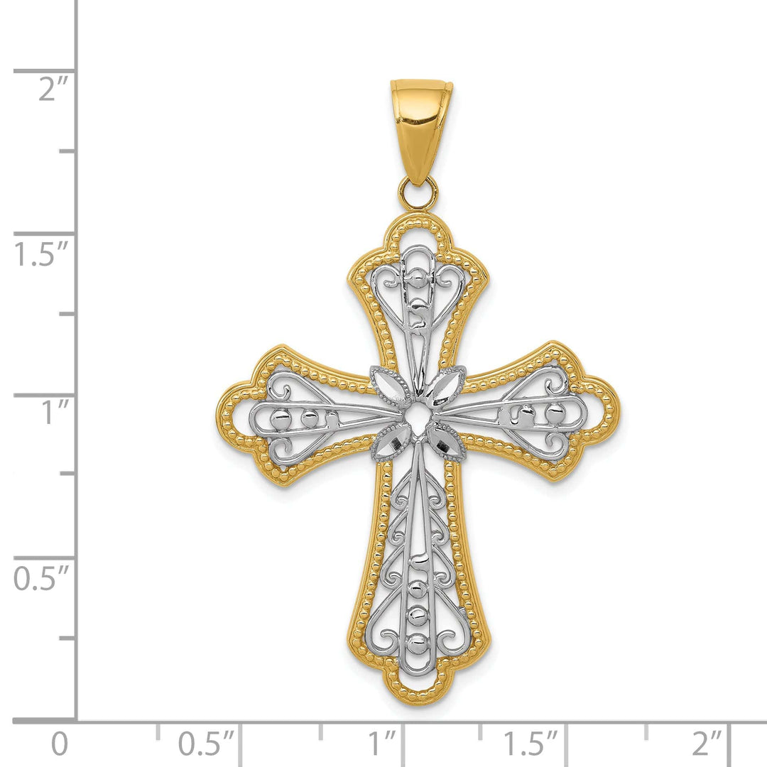 Lovely Rita's Charms & Pendants 14K Two-Tone Gold Classic Filigree Cut-out Fleur de Lis Cross Pendant