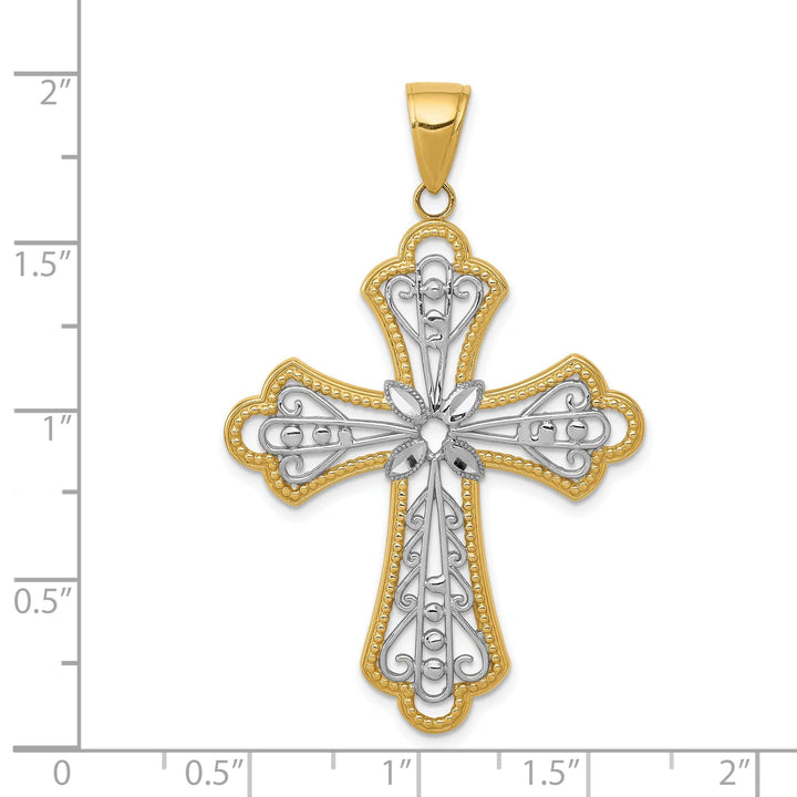 Lovely Rita's Charms & Pendants 14K Two-Tone Gold Classic Filigree Cut-out Fleur de Lis Cross Pendant