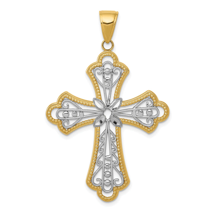 Lovely Rita's Charms & Pendants 14K Two-Tone Gold Classic Filigree Cut-out Fleur de Lis Cross Pendant