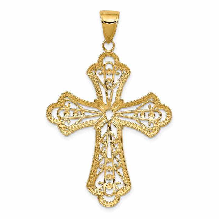 Lovely Rita's Charms & Pendants 14K Two-Tone Gold Classic Filigree Cut-out Fleur de Lis Cross Pendant