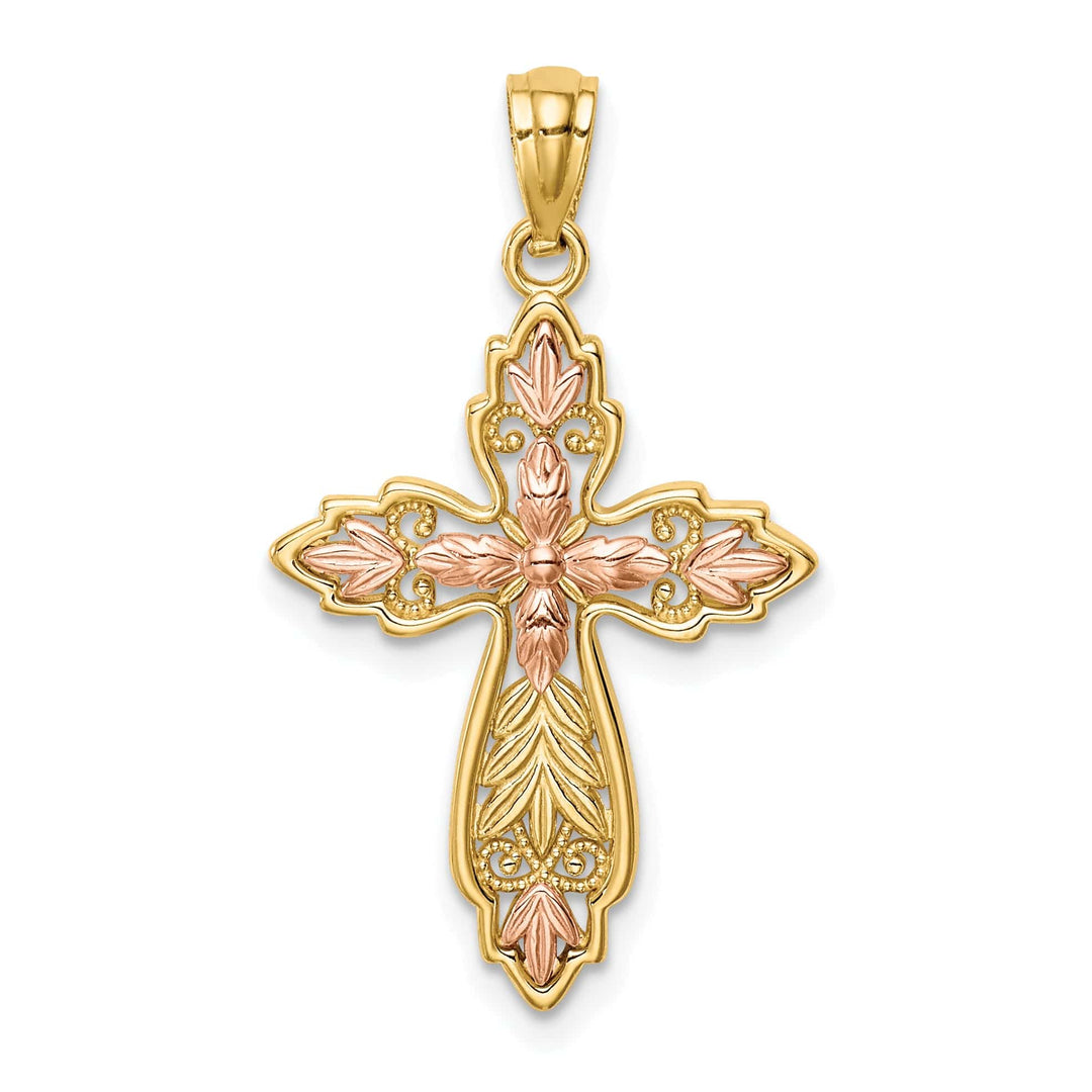 Lovely Rita's Charms & Pendants 14K Two-Tone Gold Classic Fleur de Lis Cross Pendant