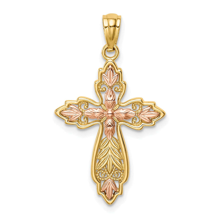 Lovely Rita's Charms & Pendants 14K Two-Tone Gold Classic Fleur de Lis Cross Pendant