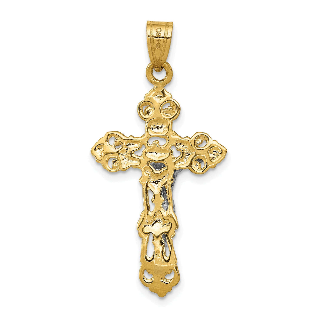 Lovely Rita's Charms & Pendants 14K Two-Tone Gold Classic Fleur De Lis Crucifix Cross Pendant