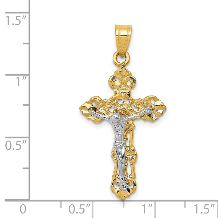 Lovely Rita's Charms & Pendants 14K Two-Tone Gold Classic Fleur De Lis Crucifix Cross Pendant