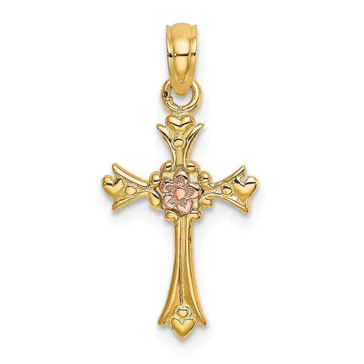 Lovely Rita's Charms & Pendants 14K Two-Tone Gold Classic Flower Fleur de Lis Cross Pendant