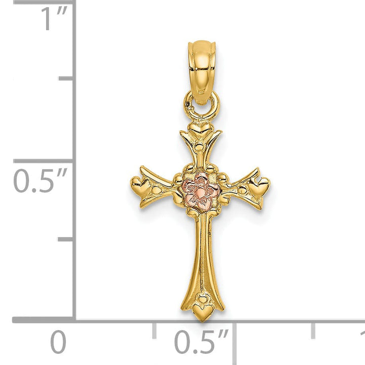 Lovely Rita's Charms & Pendants 14K Two-Tone Gold Classic Flower Fleur de Lis Cross Pendant