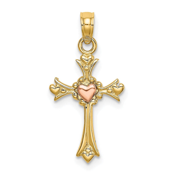 Lovely Rita's Charms & Pendants 14K Two-Tone Gold Classic Heart Fleur de Lis Cross Pendant