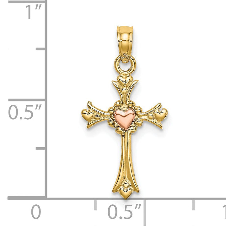 Lovely Rita's Charms & Pendants 14K Two-Tone Gold Classic Heart Fleur de Lis Cross Pendant