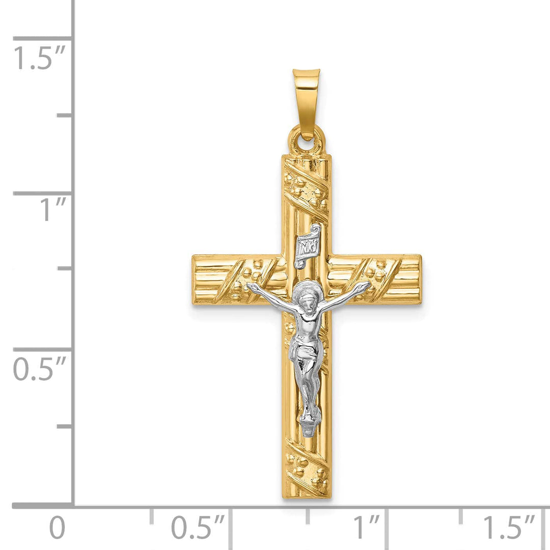 Lovely Rita's Charms & Pendants 14K Two-Tone Gold Classic Hollow Polished & Striped INRI Cross Pendant