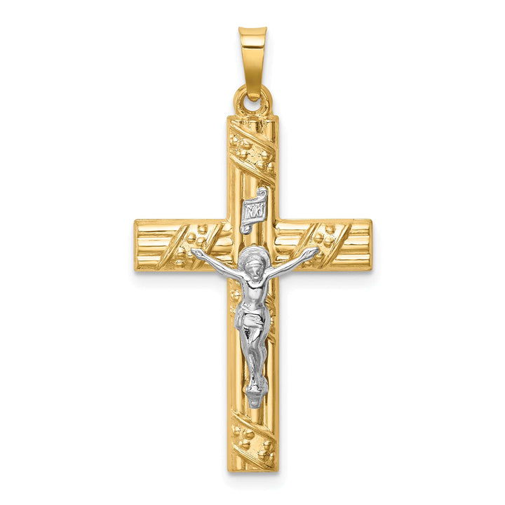 Lovely Rita's Charms & Pendants 14K Two-Tone Gold Classic Hollow Polished & Striped INRI Cross Pendant