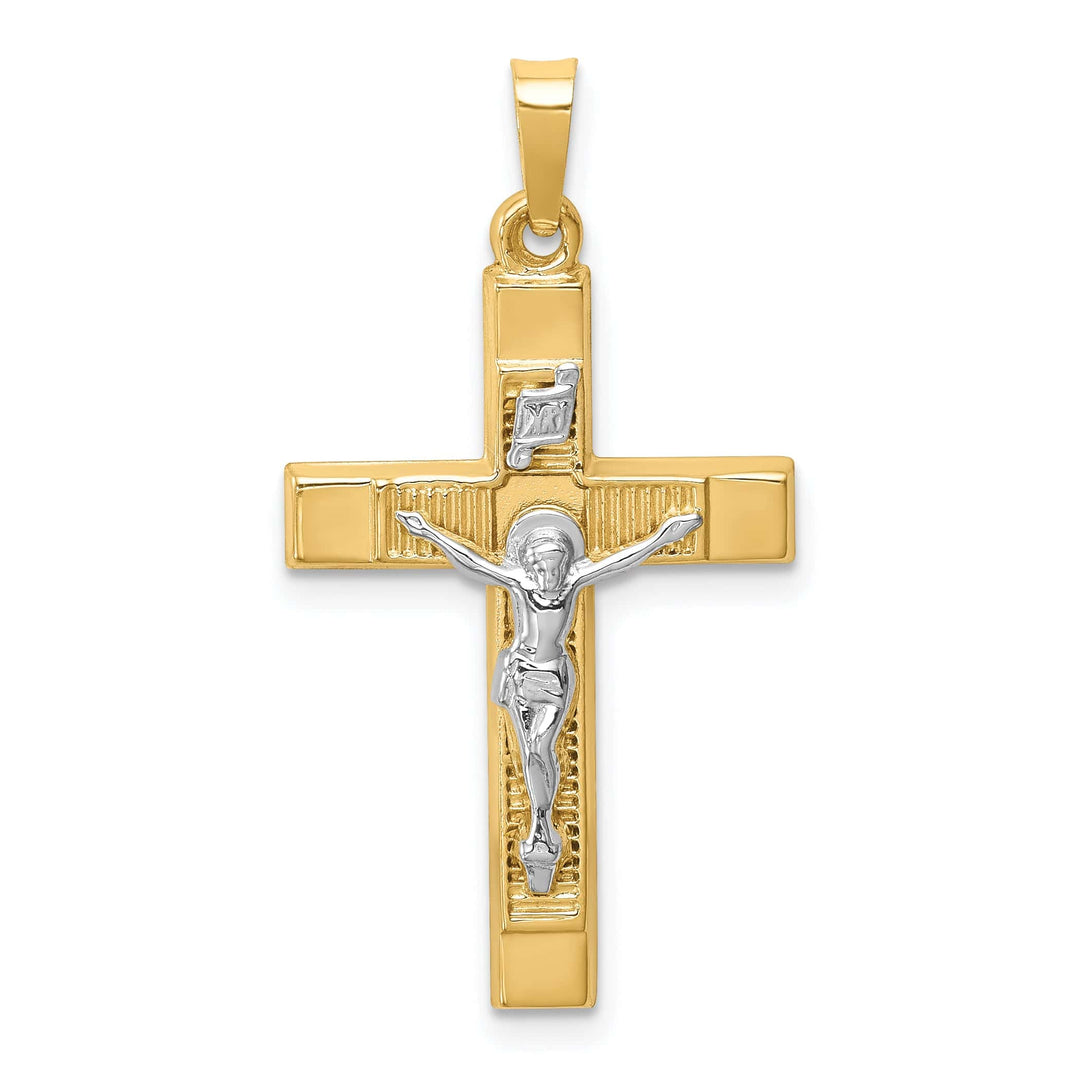 Lovely Rita's Charms & Pendants 14K Two-Tone Gold Classic Hollow Polished Textured INRI Cross Pendant