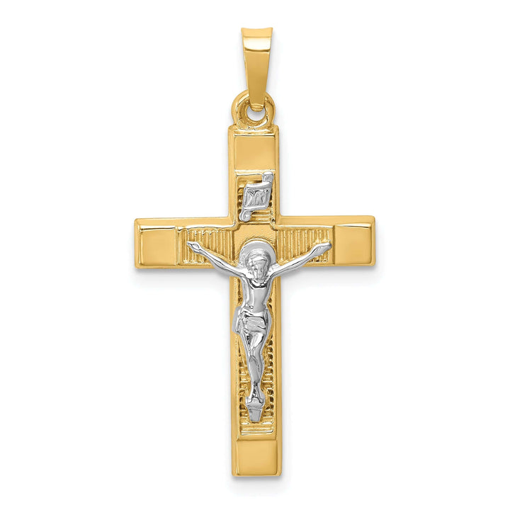 Lovely Rita's Charms & Pendants 14K Two-Tone Gold Classic Hollow Polished Textured INRI Cross Pendant