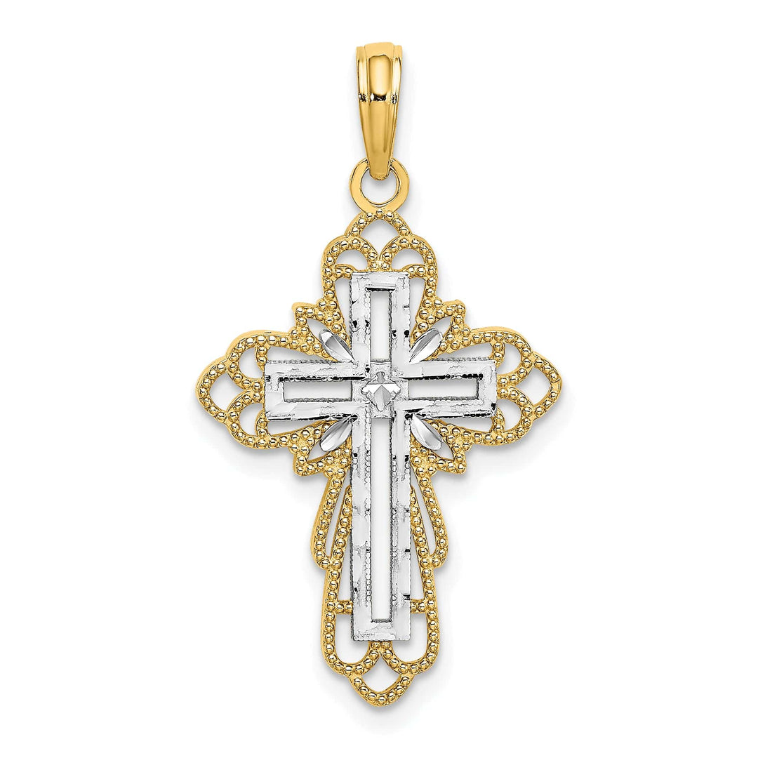 Lovely Rita's Charms & Pendants 14K Two-Tone Gold Classic Lace Trim Filigree Cross Pendant