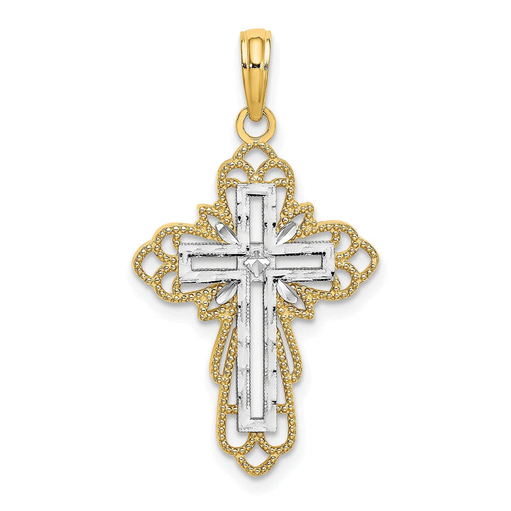 Lovely Rita's Charms & Pendants 14K Two-Tone Gold Classic Lace Trim Filigree Cross Pendant