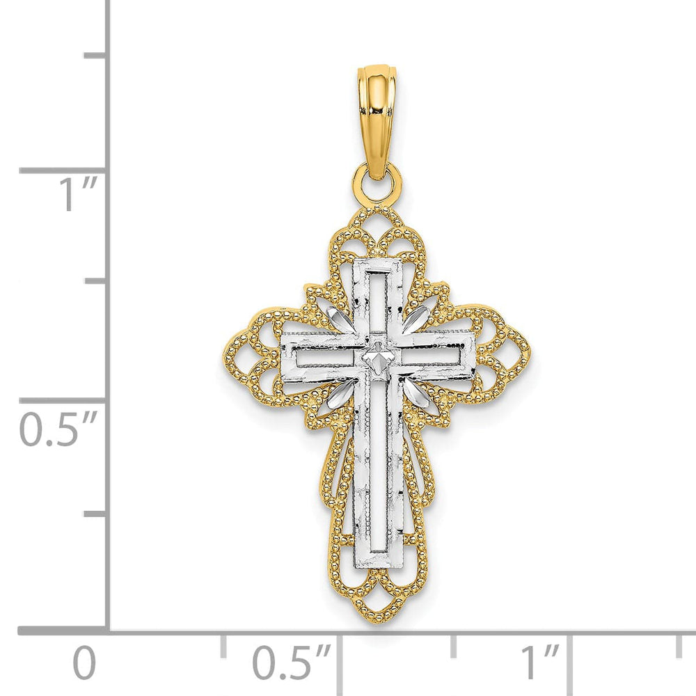 Lovely Rita's Charms & Pendants 14K Two-Tone Gold Classic Lace Trim Filigree Cross Pendant