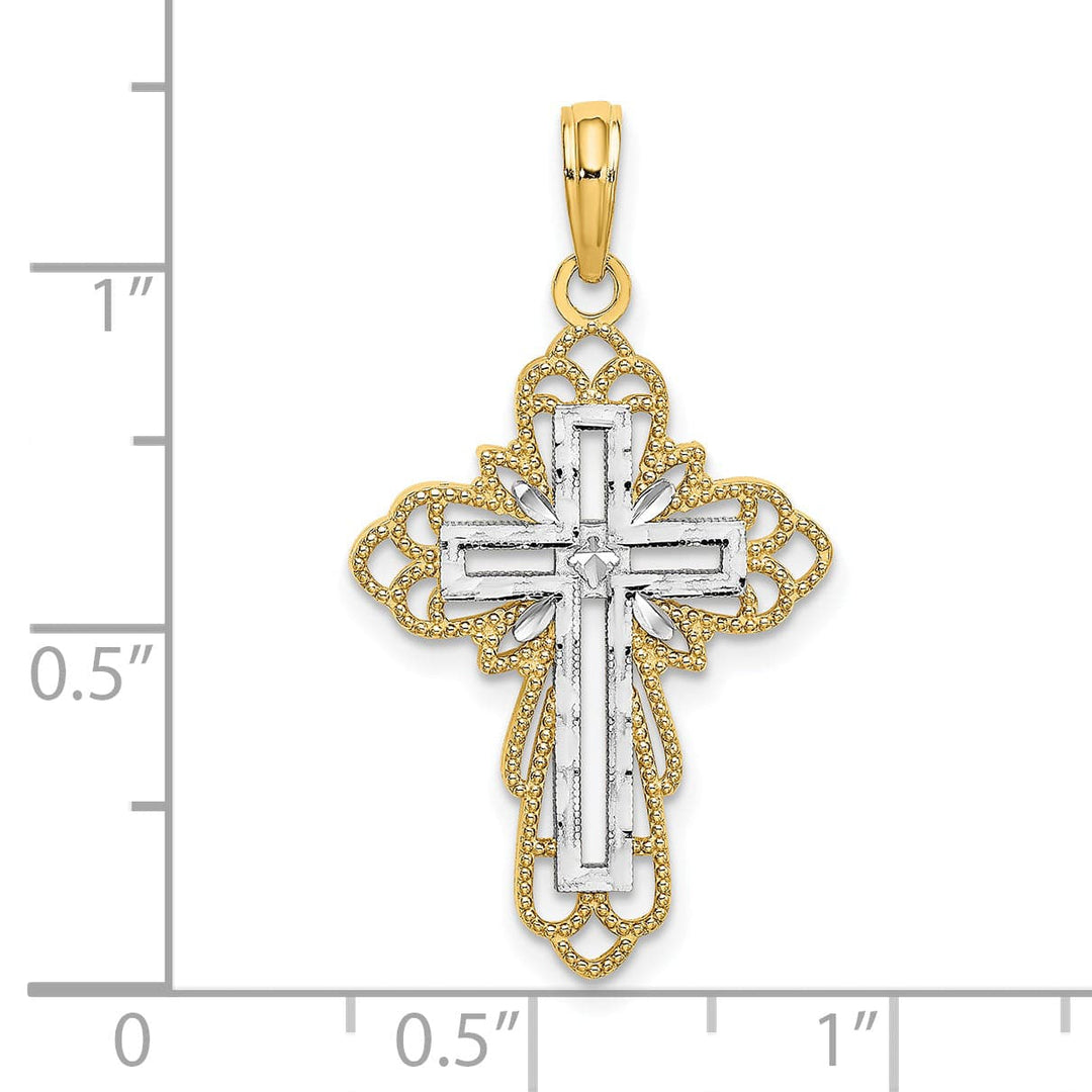 Lovely Rita's Charms & Pendants 14K Two-Tone Gold Classic Lace Trim Filigree Cross Pendant