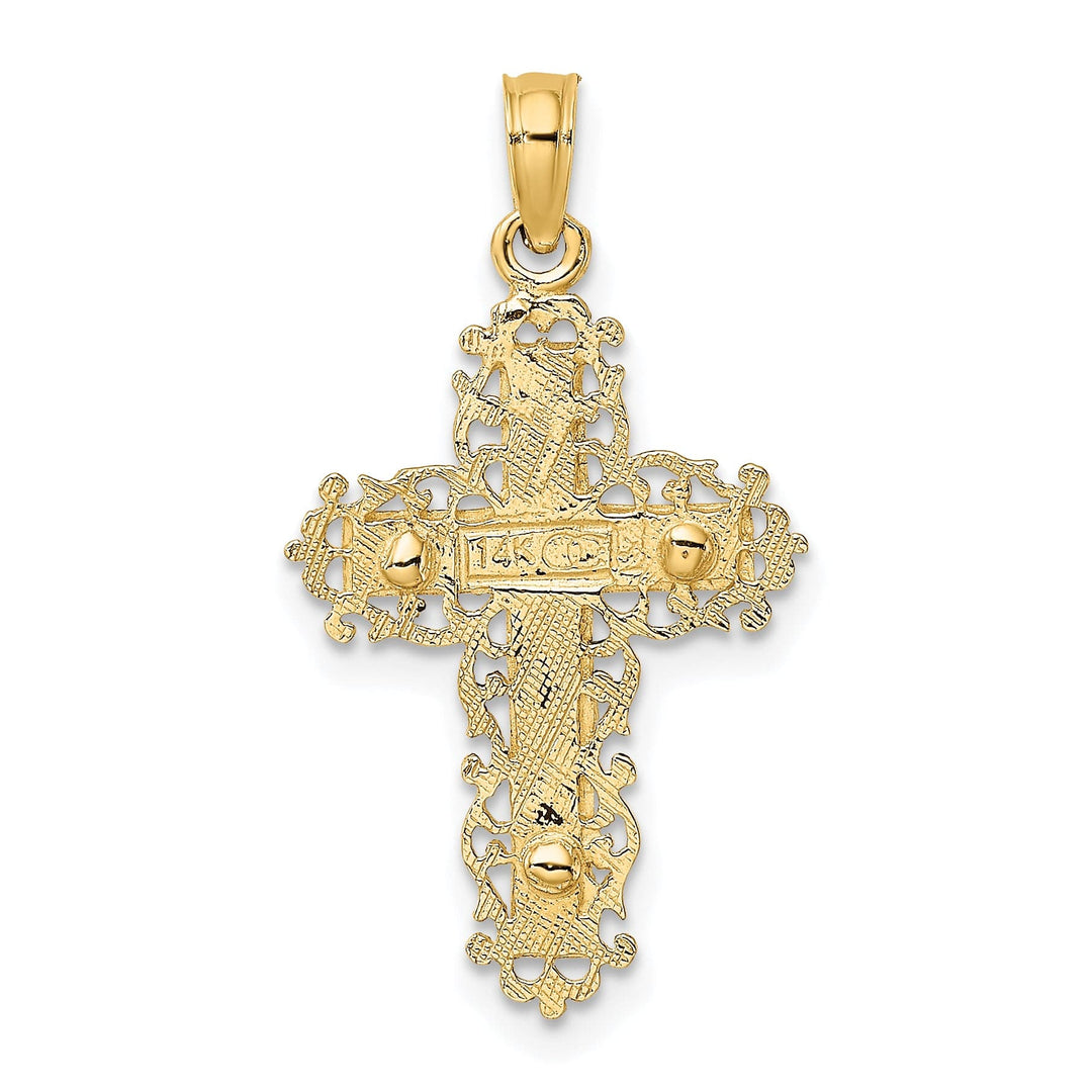 Lovely Rita's Charms & Pendants 14K Two-Tone Gold Classic Lace Trim Fleur de Lis Cross Pendant