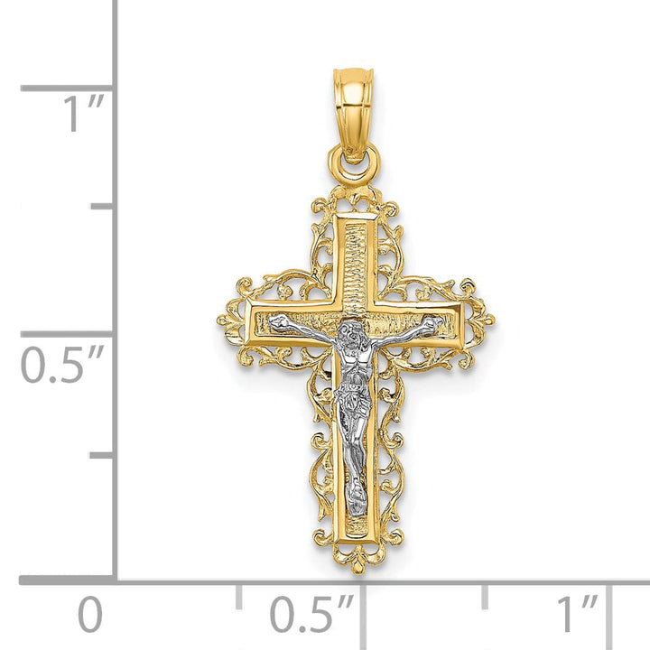 Lovely Rita's Charms & Pendants 14K Two-Tone Gold Classic Lace Trim Fleur de Lis Cross Pendant