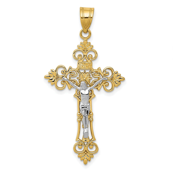 Lovely Rita's Charms & Pendants 14K Two-Tone Gold Classic Large Lacy-Edge Fleur de Lis Cross Pendant