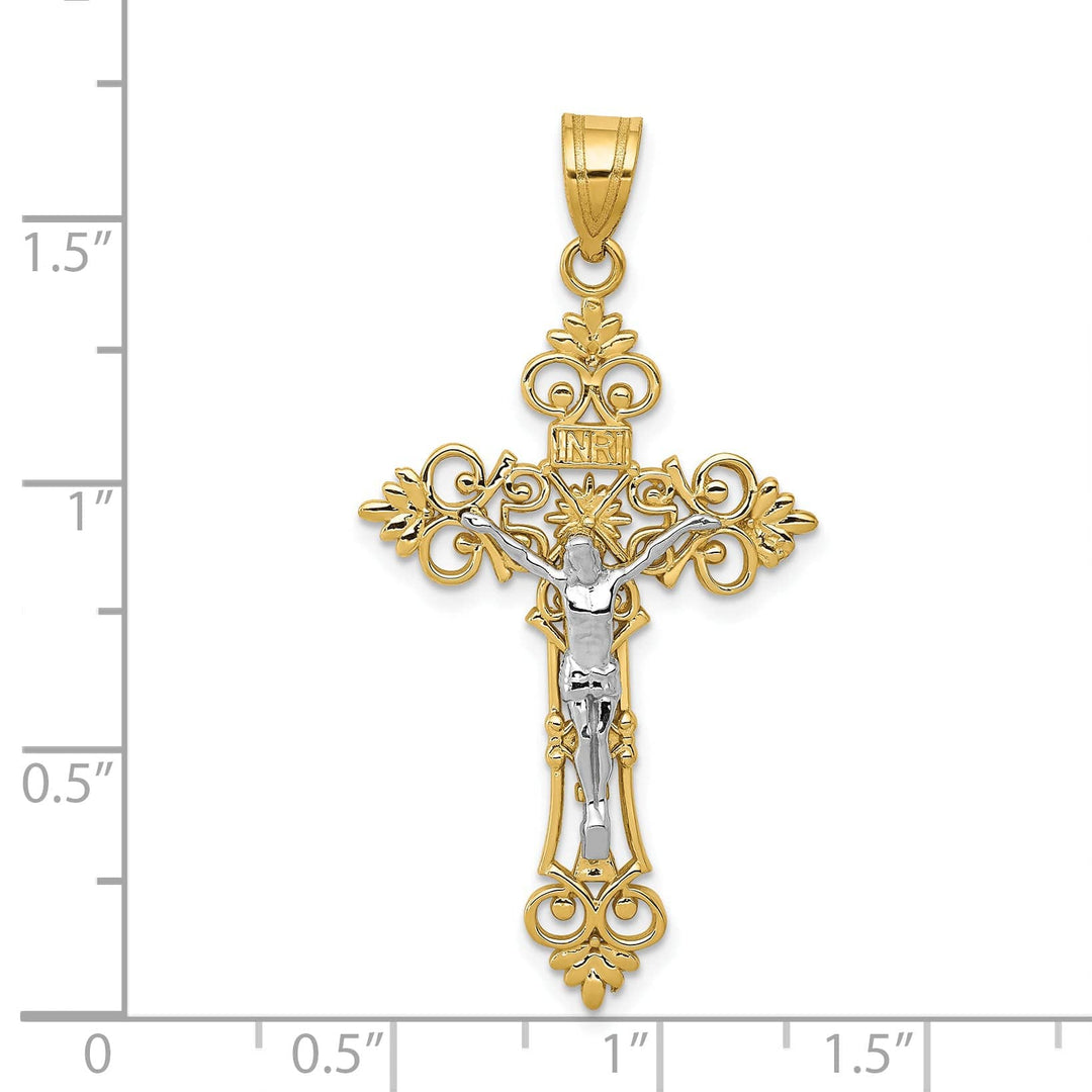 Lovely Rita's Charms & Pendants 14K Two-Tone Gold Classic Large Lacy-Edge Fleur de Lis Cross Pendant