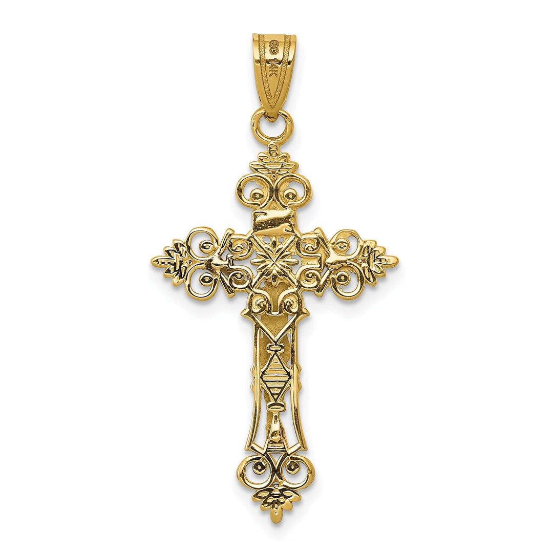 Lovely Rita's Charms & Pendants 14K Two-Tone Gold Classic Medium Lacy-Edge Inri Crucifix Cross Pendant
