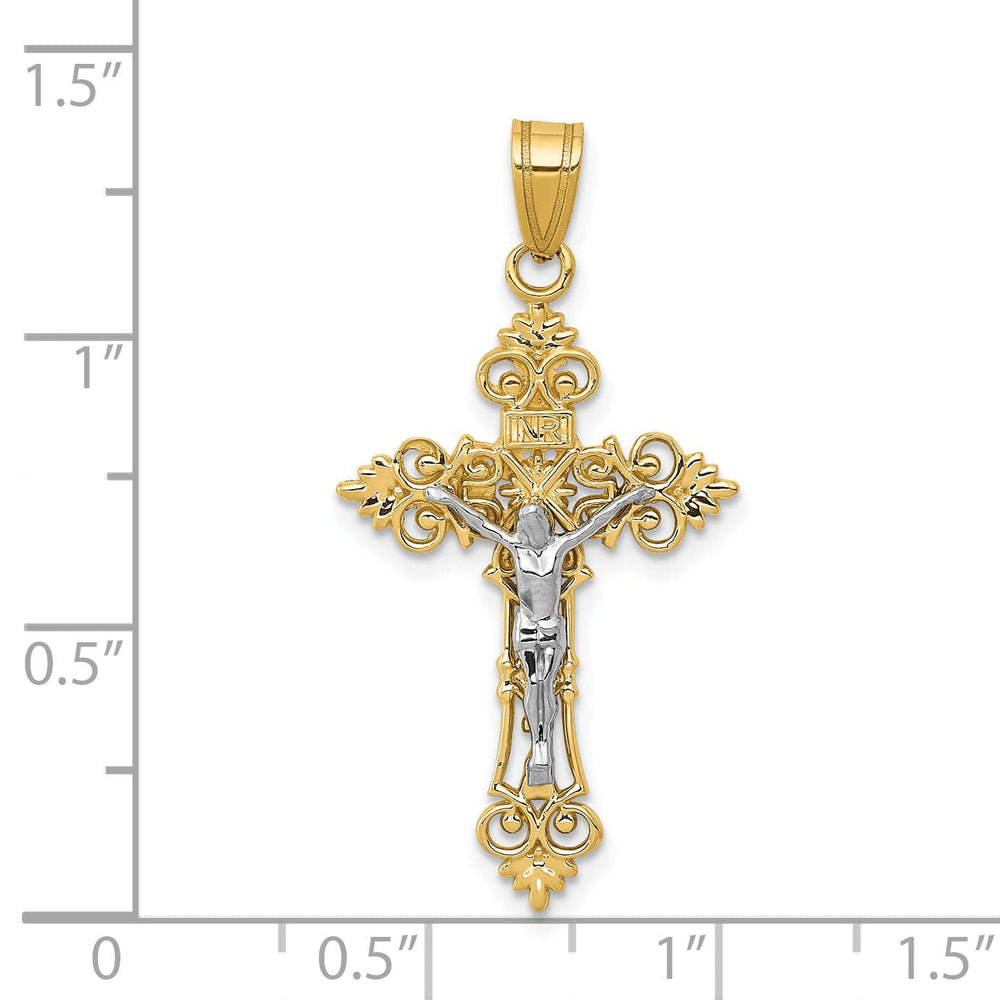 Lovely Rita's Charms & Pendants 14K Two-Tone Gold Classic Medium Lacy-Edge Inri Crucifix Cross Pendant