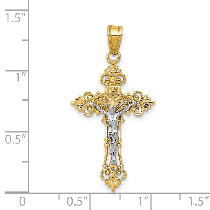 Lovely Rita's Charms & Pendants 14K Two-Tone Gold Classic Medium Lacy-Edge Inri Crucifix Cross Pendant