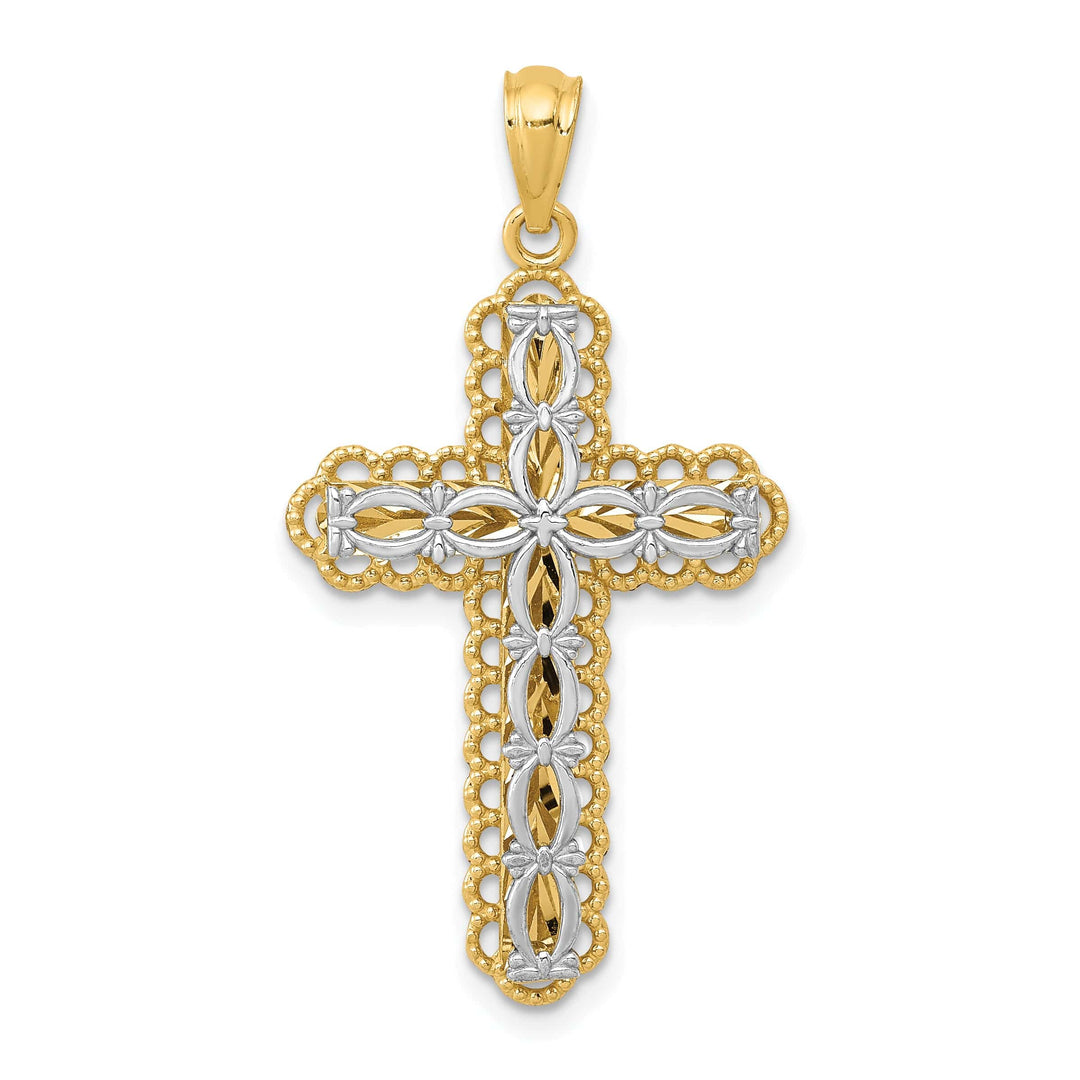 Lovely Rita's Charms & Pendants 14K Two-Tone Gold Classic Polished 2-Level Filigree Cross Pendant
