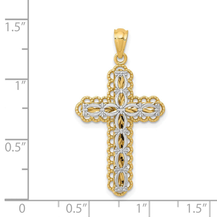 Lovely Rita's Charms & Pendants 14K Two-Tone Gold Classic Polished 2-Level Filigree Cross Pendant