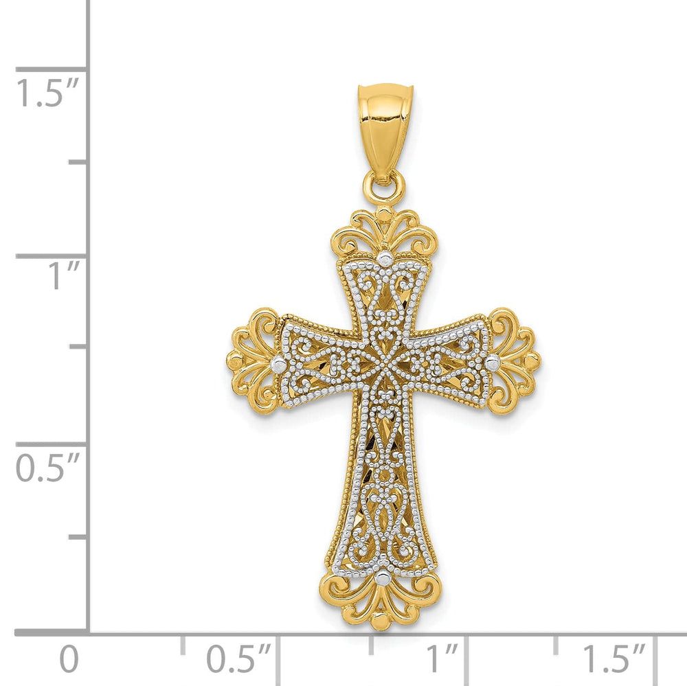 Lovely Rita's Charms & Pendants 14K Two-Tone Gold Classic Polished 2-Level Fleur de Lis Cross Pendant