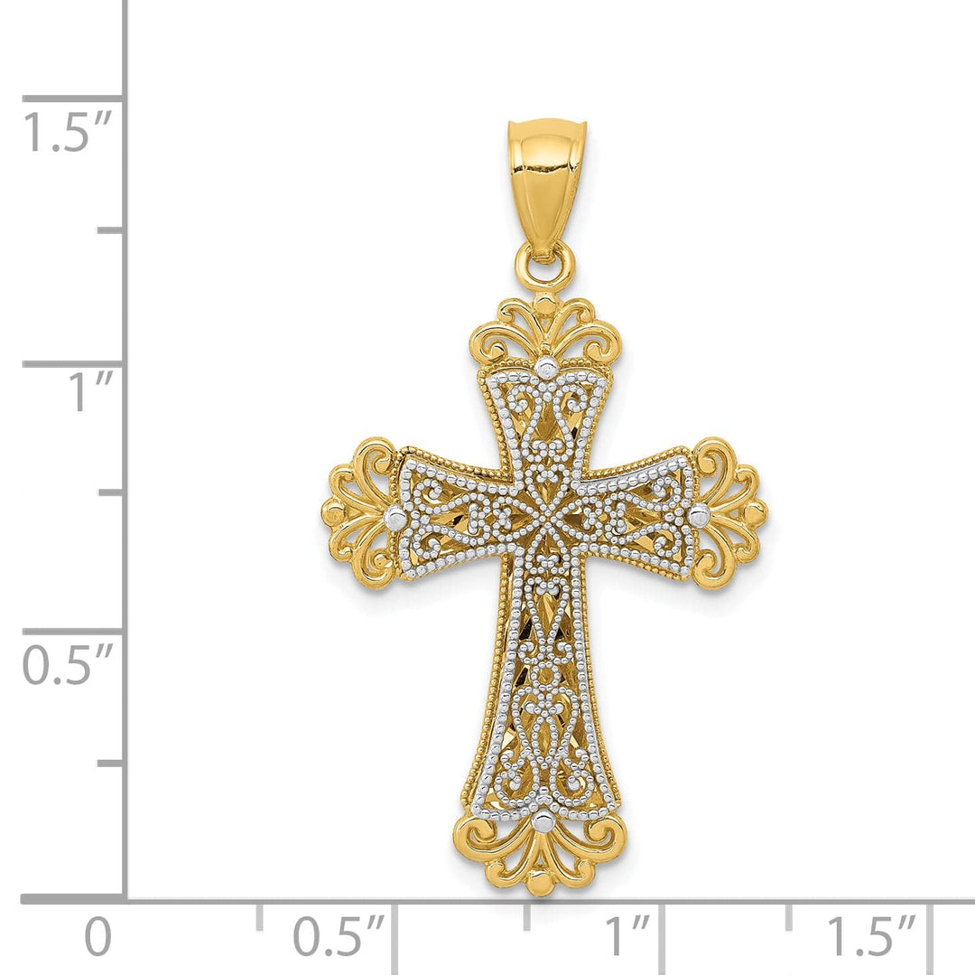Lovely Rita's Charms & Pendants 14K Two-Tone Gold Classic Polished 2-Level Fleur de Lis Cross Pendant