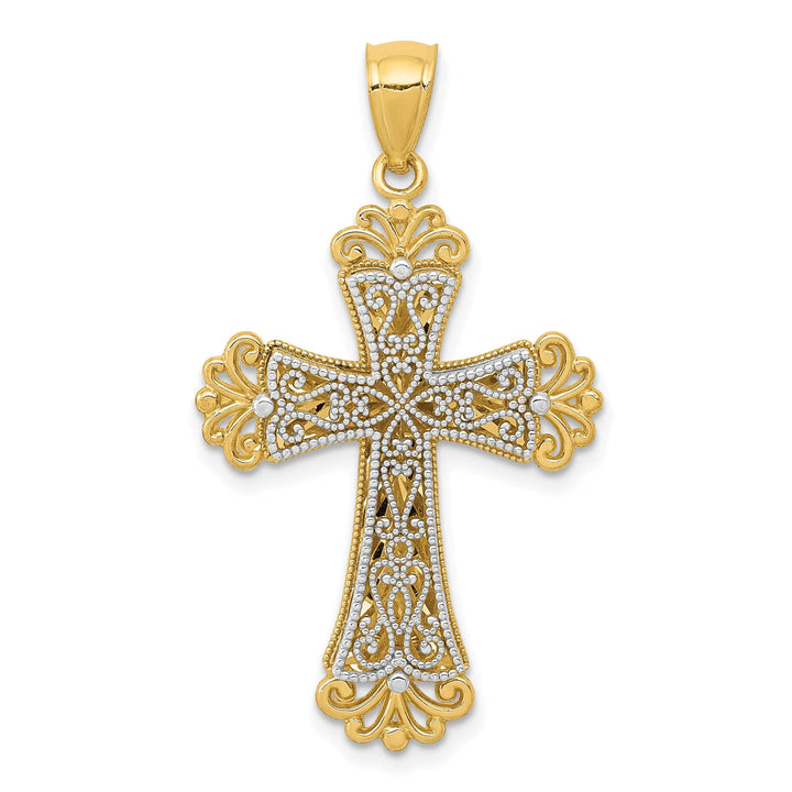 Lovely Rita's Charms & Pendants 14K Two-Tone Gold Classic Polished 2-Level Fleur de Lis Cross Pendant