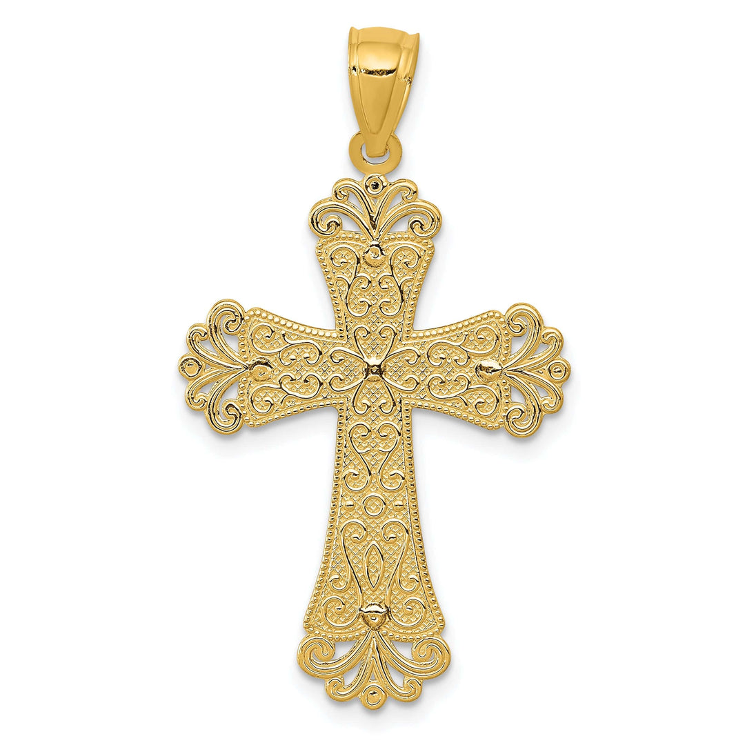 Lovely Rita's Charms & Pendants 14K Two-Tone Gold Classic Polished 2-Level Fleur de Lis Cross Pendant