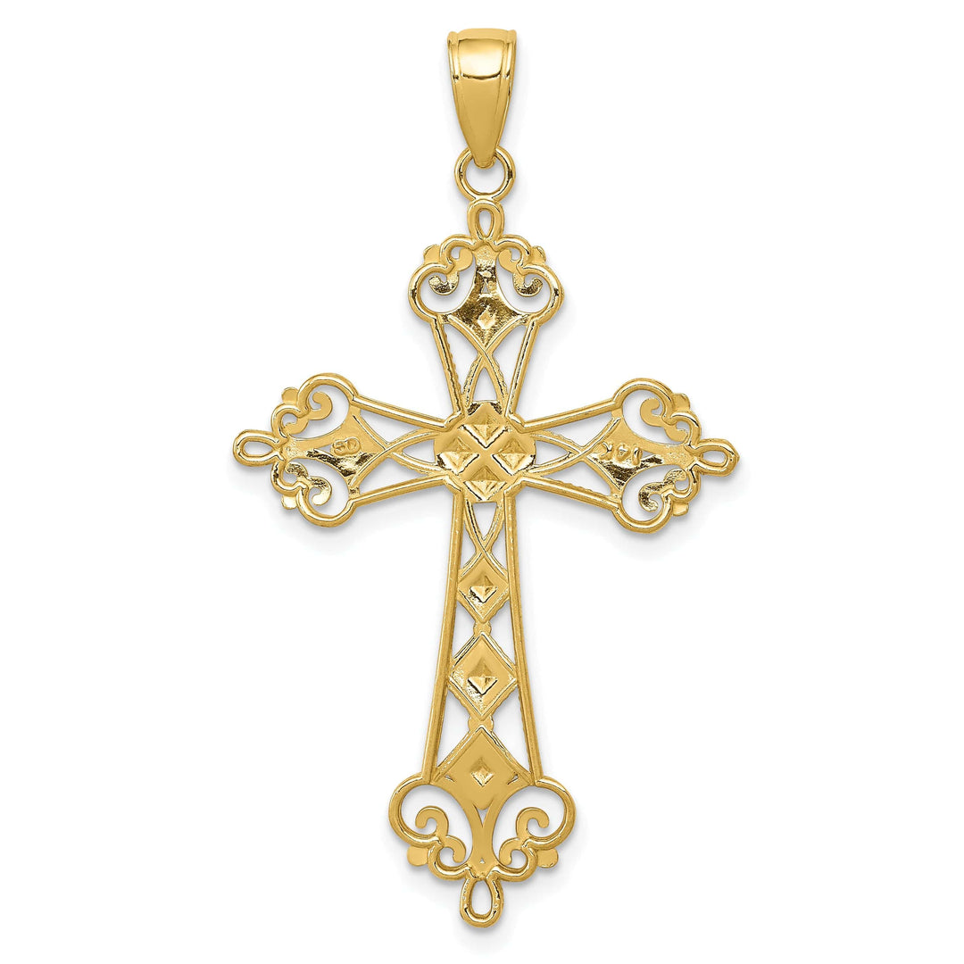 Lovely Rita's Charms & Pendants 14K Two-Tone Gold Classic Polished D.C Cut-Out Filigree Cross Pendant