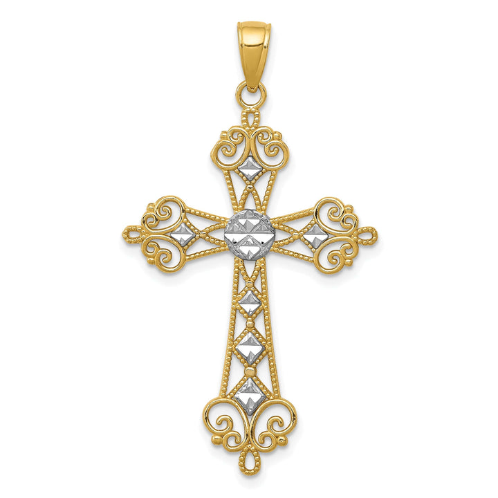 Lovely Rita's Charms & Pendants 14K Two-Tone Gold Classic Polished D.C Cut-Out Filigree Cross Pendant