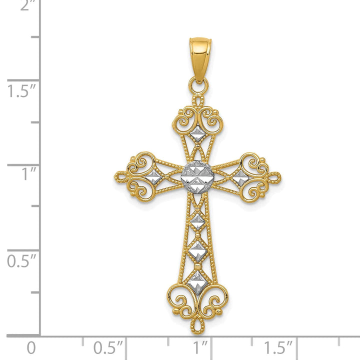 Lovely Rita's Charms & Pendants 14K Two-Tone Gold Classic Polished D.C Cut-Out Filigree Cross Pendant