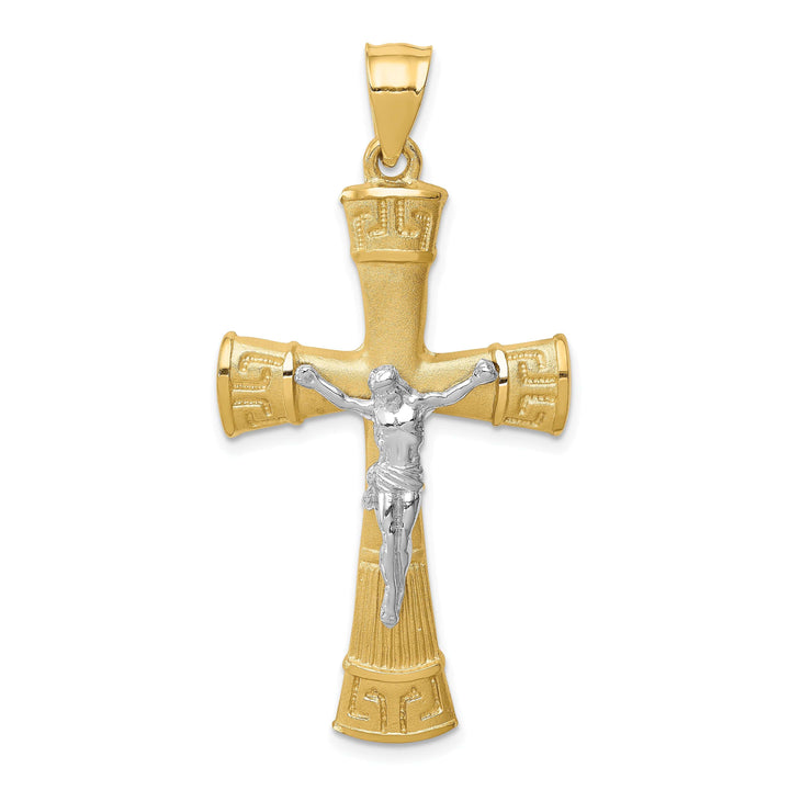 Lovely Rita's Charms & Pendants 14K Two-Tone Gold Classic & Polished Greek Key Crucifix Cross Pendant
