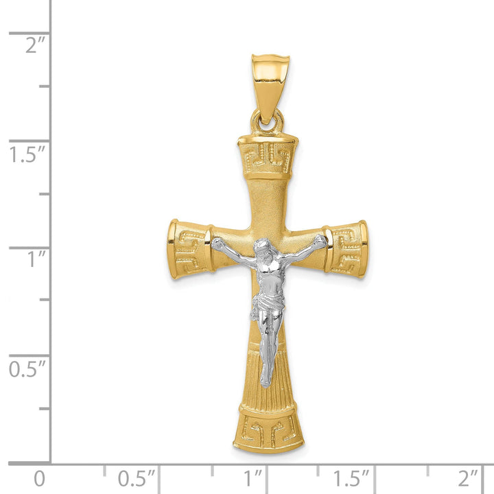 Lovely Rita's Charms & Pendants 14K Two-Tone Gold Classic & Polished Greek Key Crucifix Cross Pendant