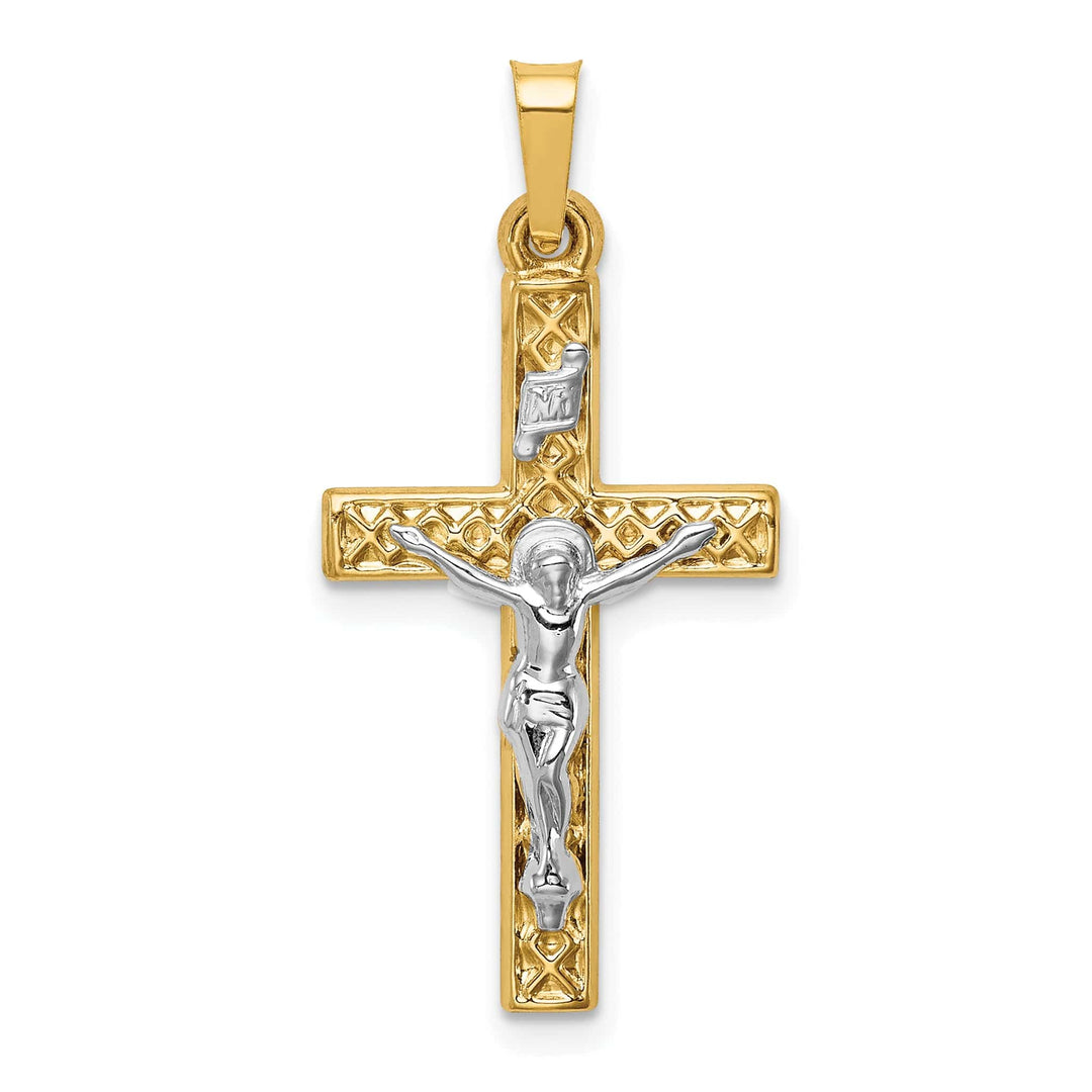 Lovely Rita's Charms & Pendants 14K Two-Tone Gold Classic Polished Lattice Textured INRI Cross Pendant