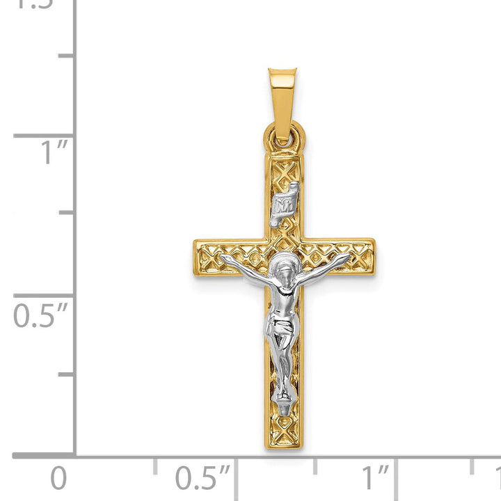 Lovely Rita's Charms & Pendants 14K Two-Tone Gold Classic Polished Lattice Textured INRI Cross Pendant