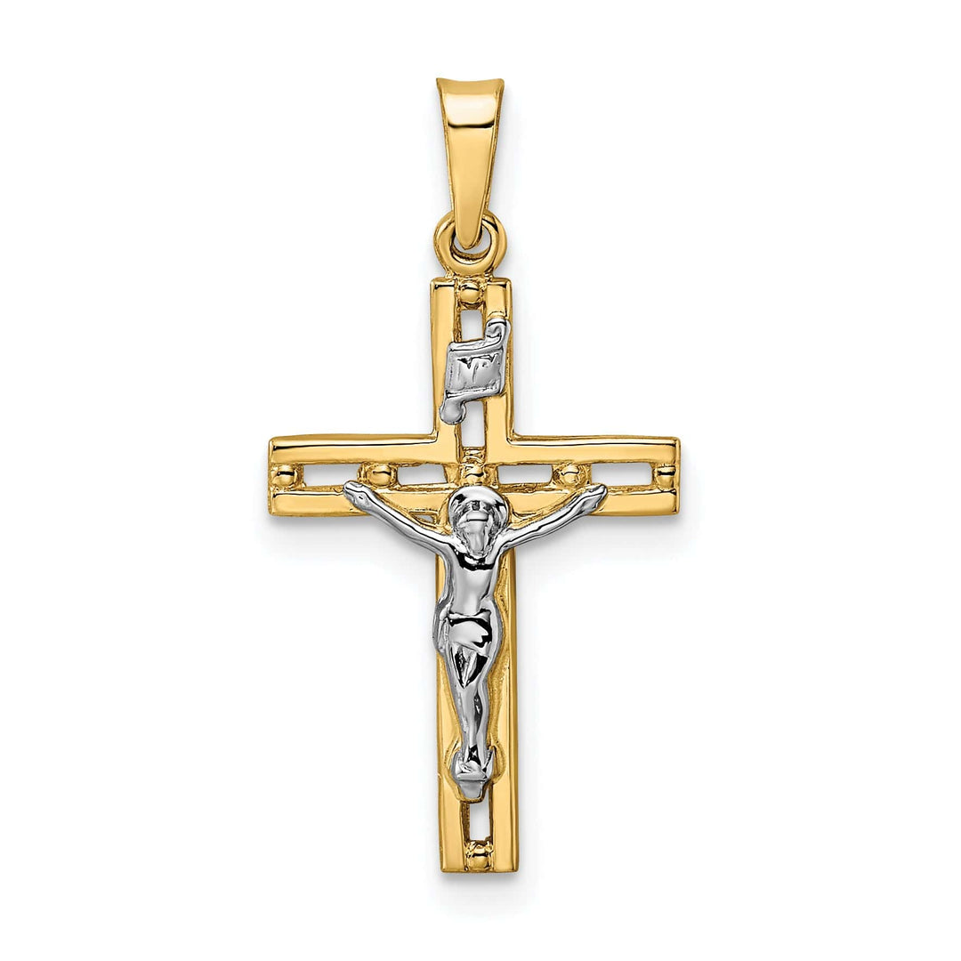 Lovely Rita's Charms & Pendants 14K Two-Tone Gold Classic Polished Solid INRI Crucifix Cross Pendant