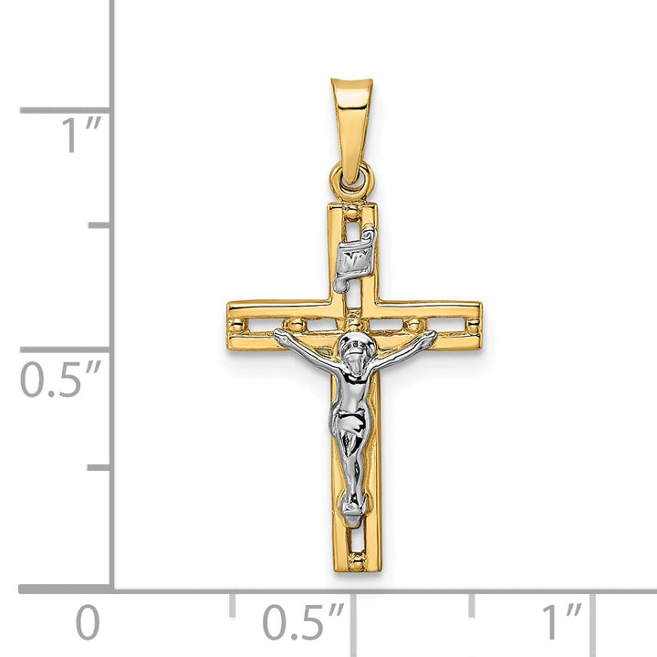Lovely Rita's Charms & Pendants 14K Two-Tone Gold Classic Polished Solid INRI Crucifix Cross Pendant